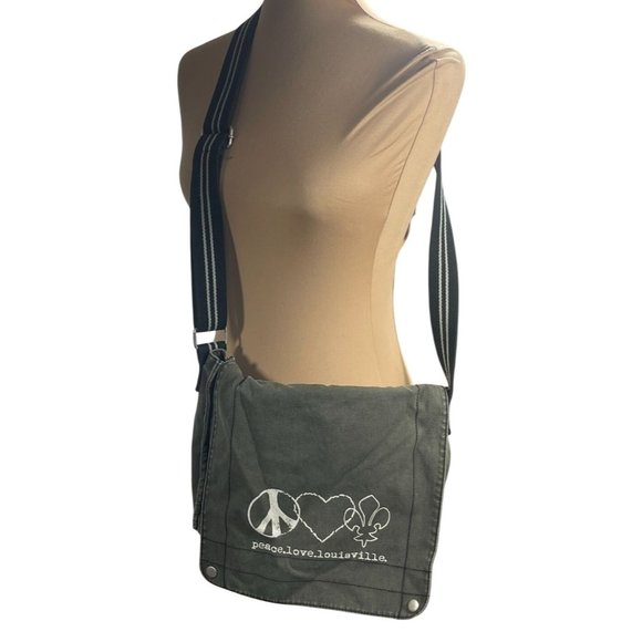 District Threads Canvas Messenger Bag Army Green Louisville KY Graphic Crossbody - Picture 1 of 8